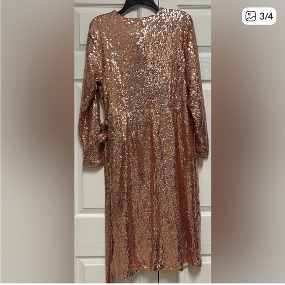 Eloquii Pink Sequin Rose Gold Wrap Dress—Sz 16 - Picture 3 of 6